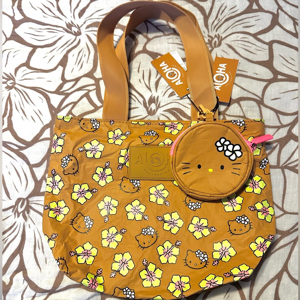 Aloha Collection + Hello Kitty collab Tan Hibiscus mini tripper & Tan Cutie bag